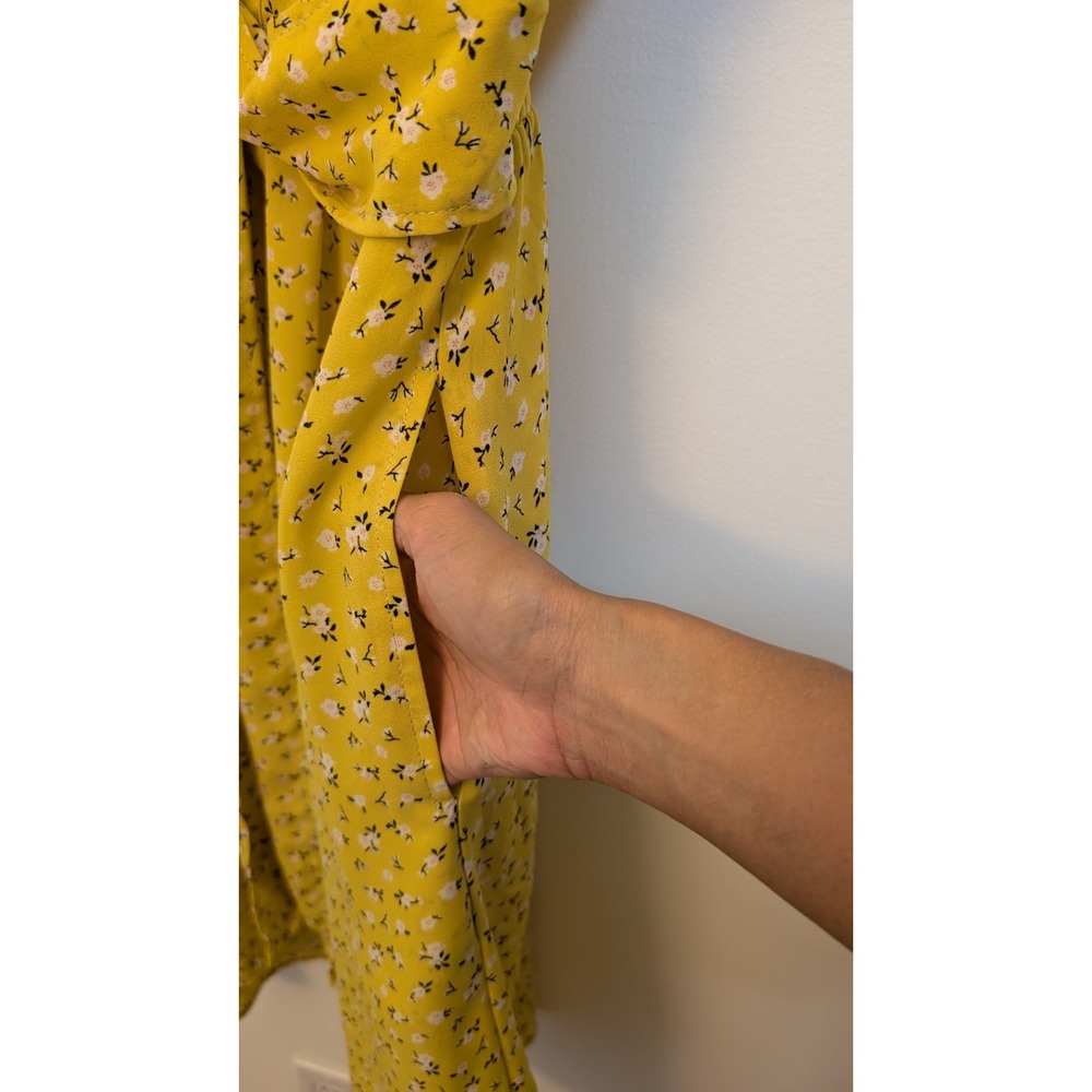 Max Studio Yellow Floral Short Ruffle Sleeve Smocked Sundress Boho LP - Picture 7 of 16